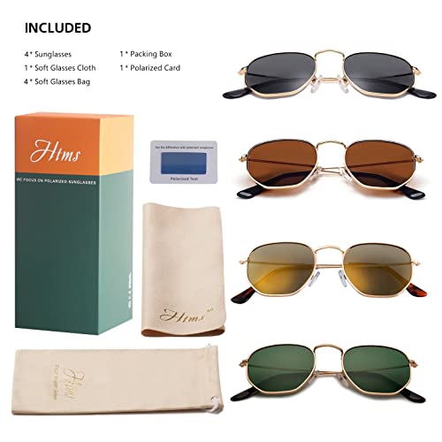 Image of Hipster Hexagonal Polarized Sunglasses Men Women Geometric Square Small Vintage Metal Frame Retro Shade Glasses
