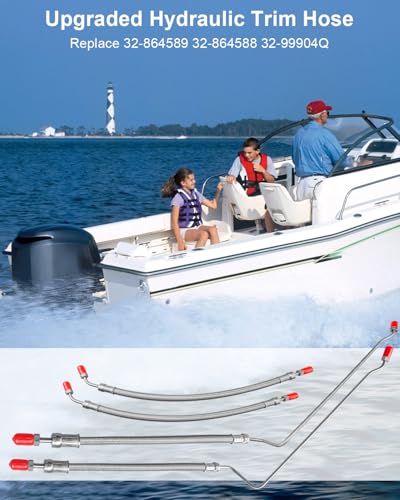 Image of Trim Tilt Hydraulic Ram Cylinder Hose Kit Fit for Mercruiser Alpha One with Trim Cylinder(15-9 /16 inch) & Bravo 1 2 3 X Series, Upgraded Hydraulic Trim Hose Replace 32-864589 32-864588 32-99904Q, 4 Pack