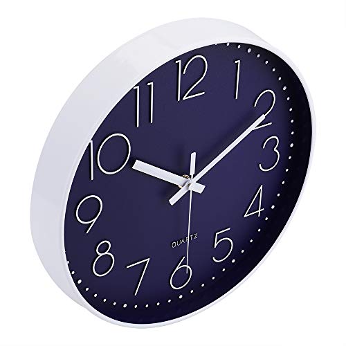 Image of jomparis 12 Inch Silent Non-Ticking Battery Operated Quality Quartz Round Wall Clock Navy Blue Color Modern Decor Clock for Home Office Bedroom Classroom