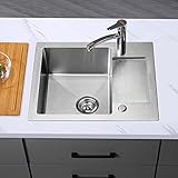 Im Lieferumfang inbegriffen sind die Spüle, eine Siebkorb, ein passender Siphon und eine Handschuh samt Befestigungsmaterial.