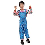 Vickkt Kids Chucky Cosplay Costume Good Guys Halloween Play Dress up Jumpsuit Shirt Hat for Children...