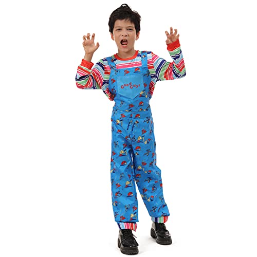 Chucky Costume Chuckie Costume Striped Chucky Jumpsuit Scary Killer Overalls Rainbow Suspender Dress Halloween #TOP3