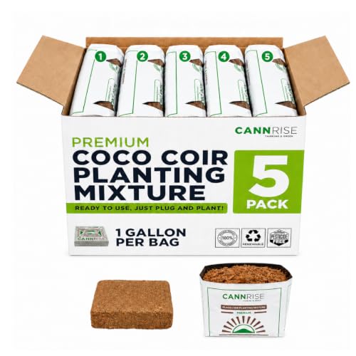 Image of Coco Coir Grow Bags 5 Pack, 1 Gallon Pre-Filled & Ready to Plant - No Soaking or Bucket Needed, Peat-Free Coconut Coir Planting Bags for Herbs, Vegetables & Flowers, Indoor & Outdoor