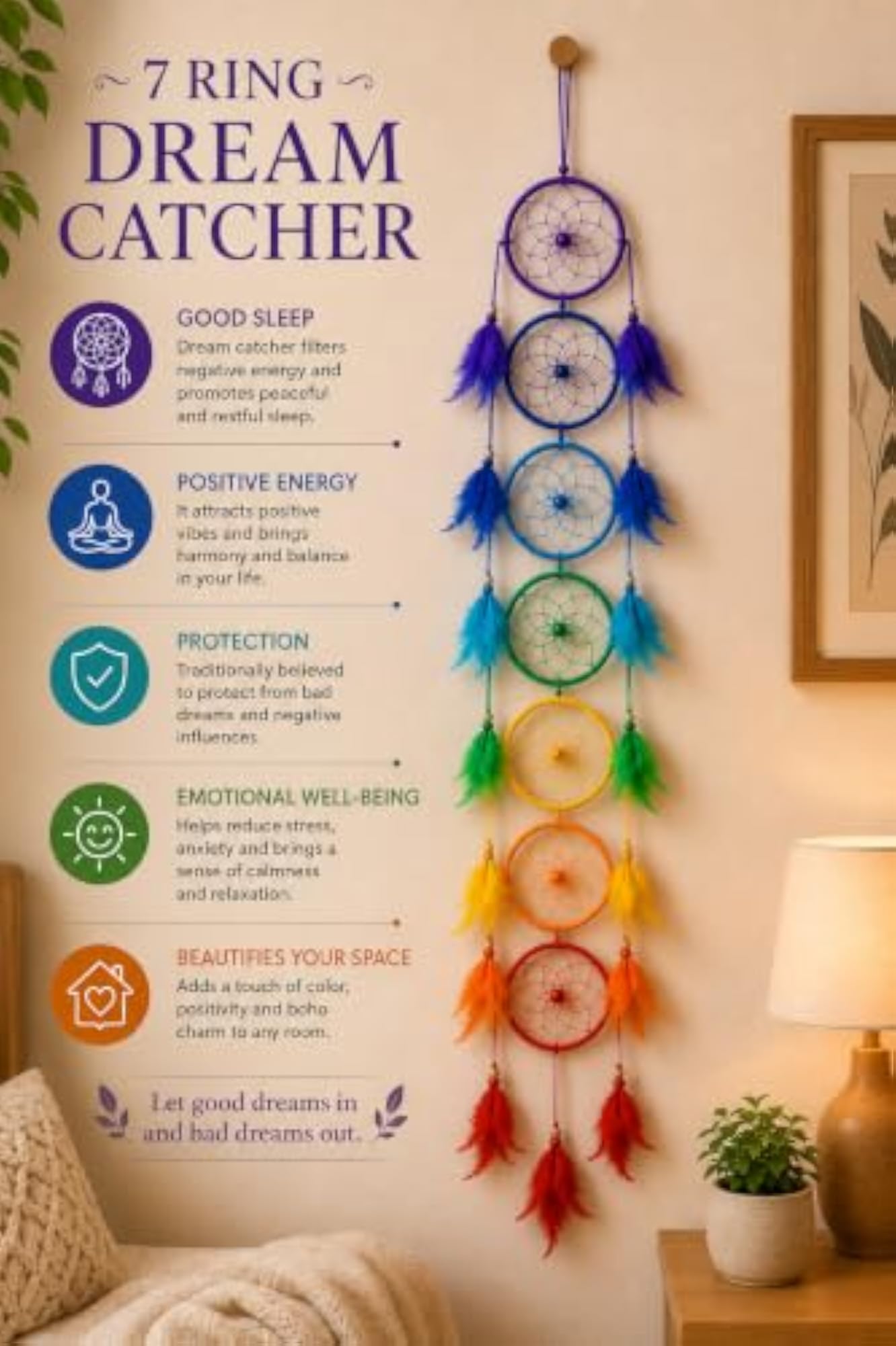 7 Chakra Dream Catcher Wall Hanging with Feathers