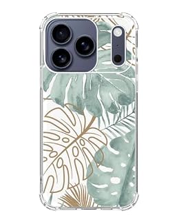 Qivtpjkrin Tropical Monstera Leaves Phone Case Compatible with iPhone 17 Pro, Green Gold Leaves Plants Phone Cover, Soft Trendy Design TPU Bumper Cover Case