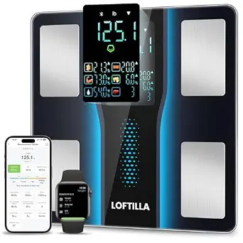 Loftilla Smart Scale with BMI, Body Fat, Muscle Mass, 8-in-1 Display, Bluetooth App Sync