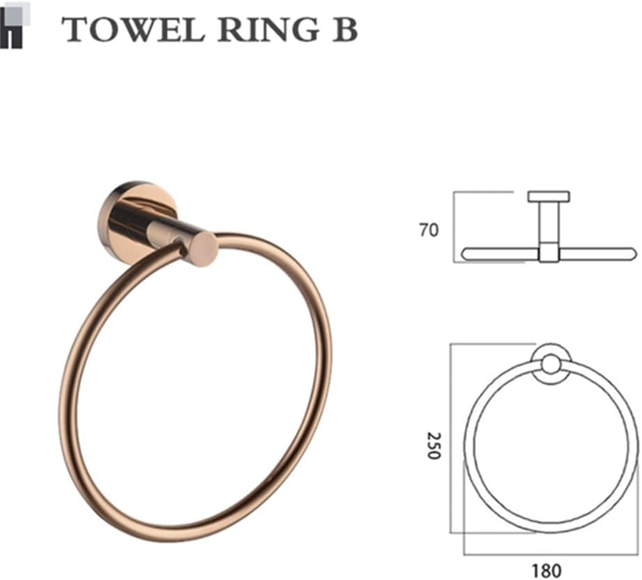 Rose Gold Bathroom Accessories Double Towel Bar Towel Ring Clothes Hook Bathroom Hardware Set,Round Towel Ring B