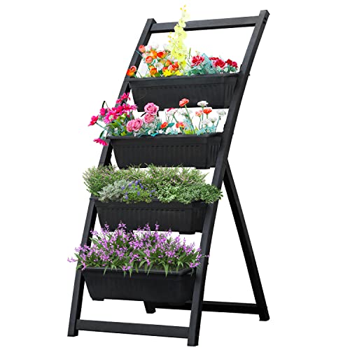 Private Garden Raised Garden Bed 4Ft Vertical Elevated Planter With 4 Tiered Planter Boxes Self Watering Garden Pots For Outdoor Indoor Plants Herb Vegetable Fruit On Patio Deck Balcony #TOP6