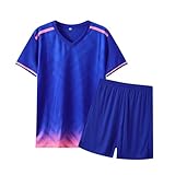 Fiohiros Fußballtrikot Kinder Set Sport, Schnell Trocknende Sportsachen Trikot für Kinder, Fussball Trikot Set Trainingsanzug Shorts und T-Shirt (Blau-Rosa, 10-11 Jahre)