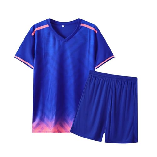 Fiohiros Fußballtrikot Kinder Set Sport, Schnell Trocknende Sportsachen Trikot für Kinder, Fussball Trikot Set Trainingsanzug Shorts und T-Shirt (Blau-Rosa, 10-11 Jahre)