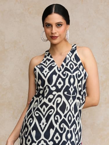 Image of Varanga Women Solid Straight Kurta Trouser Set | Pure Cotton Fabric | Sleeveless Round Neck | Elastic Waist| Casual & Summer Wear