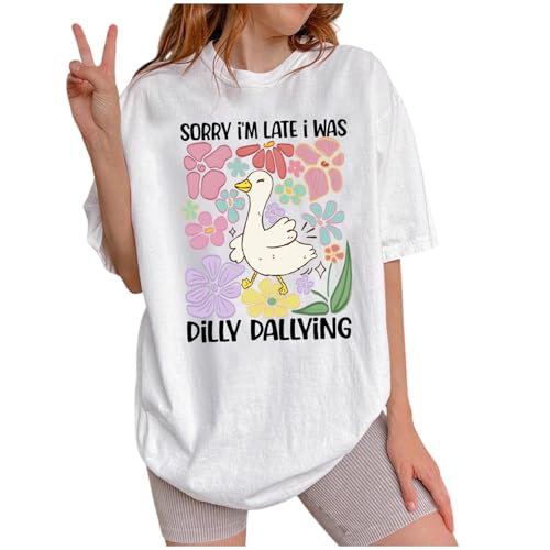 Sorry I'm Late I was Dilly Dallying Boho Floral Goose Shirt - Funny Goose T-Shirt, Cute Goose Shirt, Dilly Dallying Sarcastic Tee, Funny Mental Health Shirts for Women White