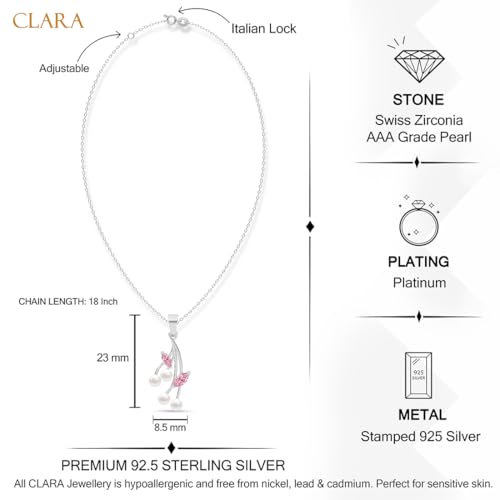 Image of Clara 925 Sterling Silver Pearl Pendant Necklace with Chain | Platinum Plated | Minimal Daily Wear | Gift for Women & Girls