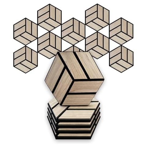 Urban Decor Acoustic Slat Wall Foam Panels (Hexagon in Oak Color) for 3D Wood Wall Decor, Cool Room Accessories, Acoustic Dampening, Mens Room Decor, Gaming Areas, TV walls and more Cover