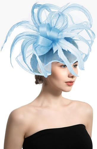 ORIDOOR Women Fascinator Flower Feathers Hat Tea Party for Derby Cocktail Wedding Kentucky Fascinators Hat A Sky Blue