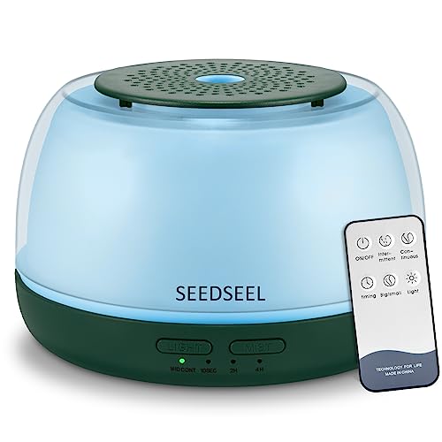 SEEDSEEL 300ML Aromatherapy Essential Oil Diffuser, Ultrasonic Electric Mini Diffuser with Remote Control, with USB-C Power Cord, 4 Timers, 7 LED Color Changing Lights for Room, Office, Home