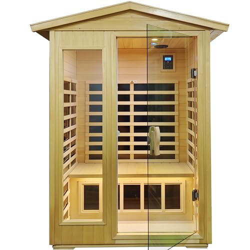 LTCCDSS 2 Person Outdoor Sauna, Basswood Far Infrared Sauna for Home, Home Sauna,1750W, Bluetooth Speakers, LED Reading Lamp, Chromotherapy Lamp, for Indoor and Outdoor Sauna Room