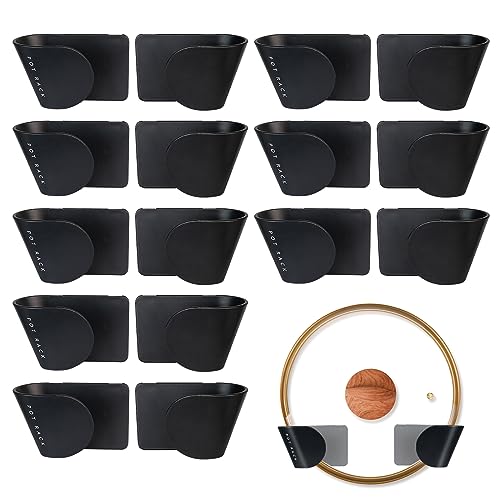 Soportes para Tapas de Ollas Autoadhesivo Organizador - Autoadhesivo Sin Soporte de Tapa Autoadhesiva Ajustable Soporte Montado en la Pared 8 Pares para Armario,Cocina,Pared(Negro)