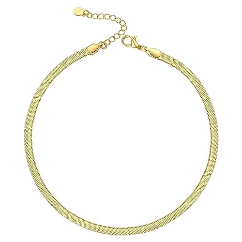Tadipri 3Mm Ancho Collar De Serpiente Cadenas Planas 38Cm Largo + 5Cm Extensor De Acero para Mujeres Hombres, Color Dorado