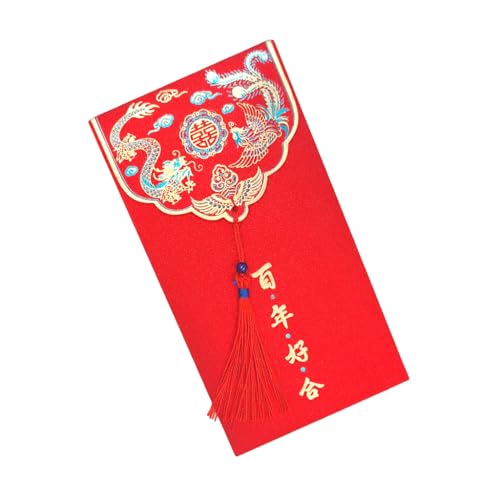 5 Pcs Red Envelopes Exquisite Dragon and Phoenix Red Money Pocket Hong Bao for Wedding Engagement Ceremony (tassel)