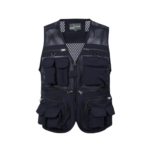 Spanye Mens Outdoor Vest with Pockets Tactical Vest for Fishing Hunting Photography Travel Safari Waistcoat (01 Navy 3XL)