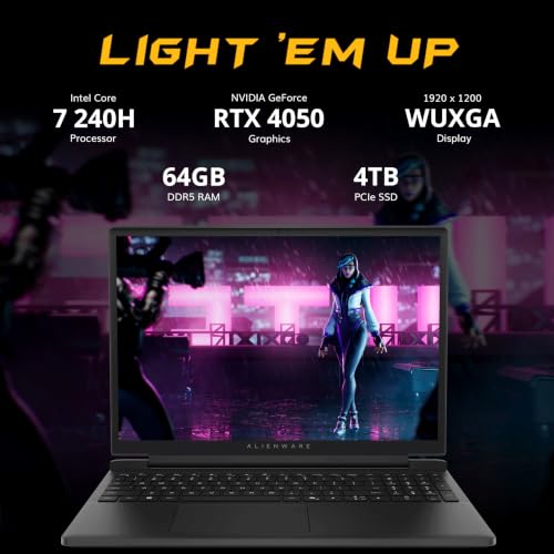 Image of Dell Alienware 15 15.3 inch WUXGA 165Hz Gaming Laptop, Intel Core 7-240H, NVIDIA GeForce RTX 4050, 64GB DDR5, 5TB Storage (4TB SSD+1TB Docking Station Set), Backlit Keyboard, Wi-Fi 6, Win 11, Black
