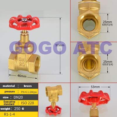 Fevas Thickened Brass gate Valve Internal Thread DN 15-25mm Water Pipe Water Meter Switch Thread Cut-Off Valve Water Meter Front Valve - (Color: DN20)