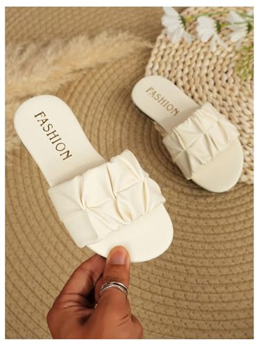 Image of GORGLITTER Girl's Ruched Flat Dressy Sandals Trendy Open Toe Summer Slide Sandals