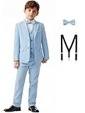 QUELDRA Jungen 5 Stück Anzüge Slim Fit Anzug Blazer Weste Hose Hosenträgern Fliege Hochzeit Geburtstag Party Prom Performance