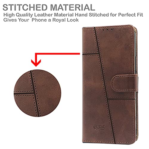 Image of Jkobi Flip Cover Case for Vivo iQOO Z6 Pro (Stitched Leather Finish | Magnetic Closure | Inner TPU | Foldable Stand | Wallet Card Slots | Brown)