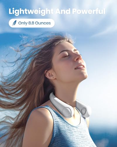 Image of Portable Neck Fan, Rechargeable, 3 Speed Settings, 62mm Airflow, Adjustable Design, White