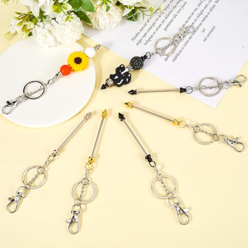 SUNNYCLUE 1 Box 9Pcs 3 Colors Beadable Keychains Bulk Metal Beaded Keychain Bars Blanks Gold Silver Black Key Chains Bar with Claw Clasps Bead Keys Chain for Women Keychains Making Supplies DIY Crafts - Image 4