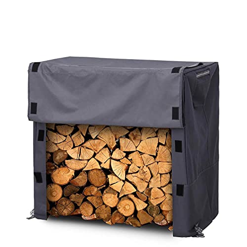Richie Firewood Rack Covers 4 Feet Log Rack Cover Waterproof Firewood Rack Outdoor, 4 Foot Firewood Cover Heavy Duty 600D Firewood Shelter With Pvc Coating, All-Weather Outdoor Protection Cover, Grey #TOP7