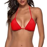 Zuvebamyo Women's String Bikini Top Padded Halter Swimsuit Top Triangle Bathing Suits Tops Red XS