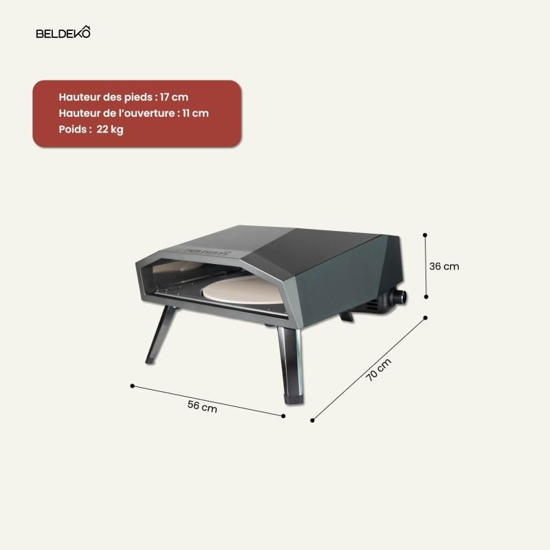 BELDEKO Four à Pizza Gaz LUIGI XL 7500W Pierre Tournante - Marque Française