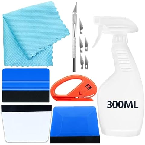 GISSVOGEEK Window Tint Kit for Cars, Window Tint Tools, 12 Pcs Vehicle Glass Protective Film Installing Tool, Car Wrap Kit with Felt Squeegee Window Tint Squeegee, 300lm Spray Bottle, Cleaning Cloth Cover