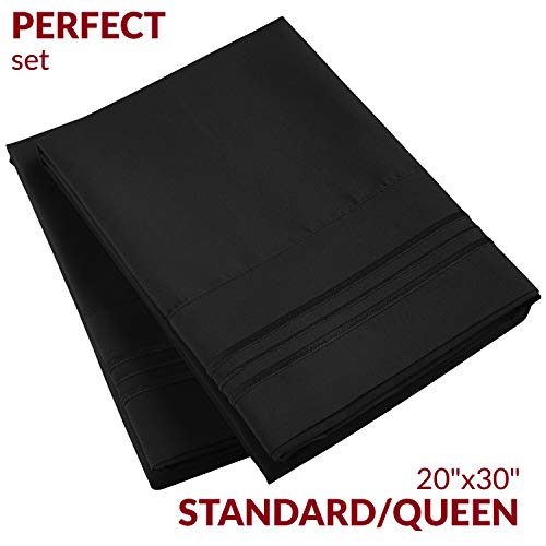 Mellanni Pillow Cases Standard Size Set Of 2 - Iconic Collection Pillowcases - Hotel Luxury, Extra Soft, Cooling Pillow Covers - Wrinkle, Fade, Stain Resistant (2 Pc Standard/Queen 20" X 30", Black) #TOP1