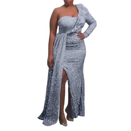 MJGkhiy Silvesterkleid für Damen, elegant, lang/kurzärmelig, Cocktailkleid, kurvig, Silvester, Pailletten, hohe Taille, Abendkleid, Bodycon,...