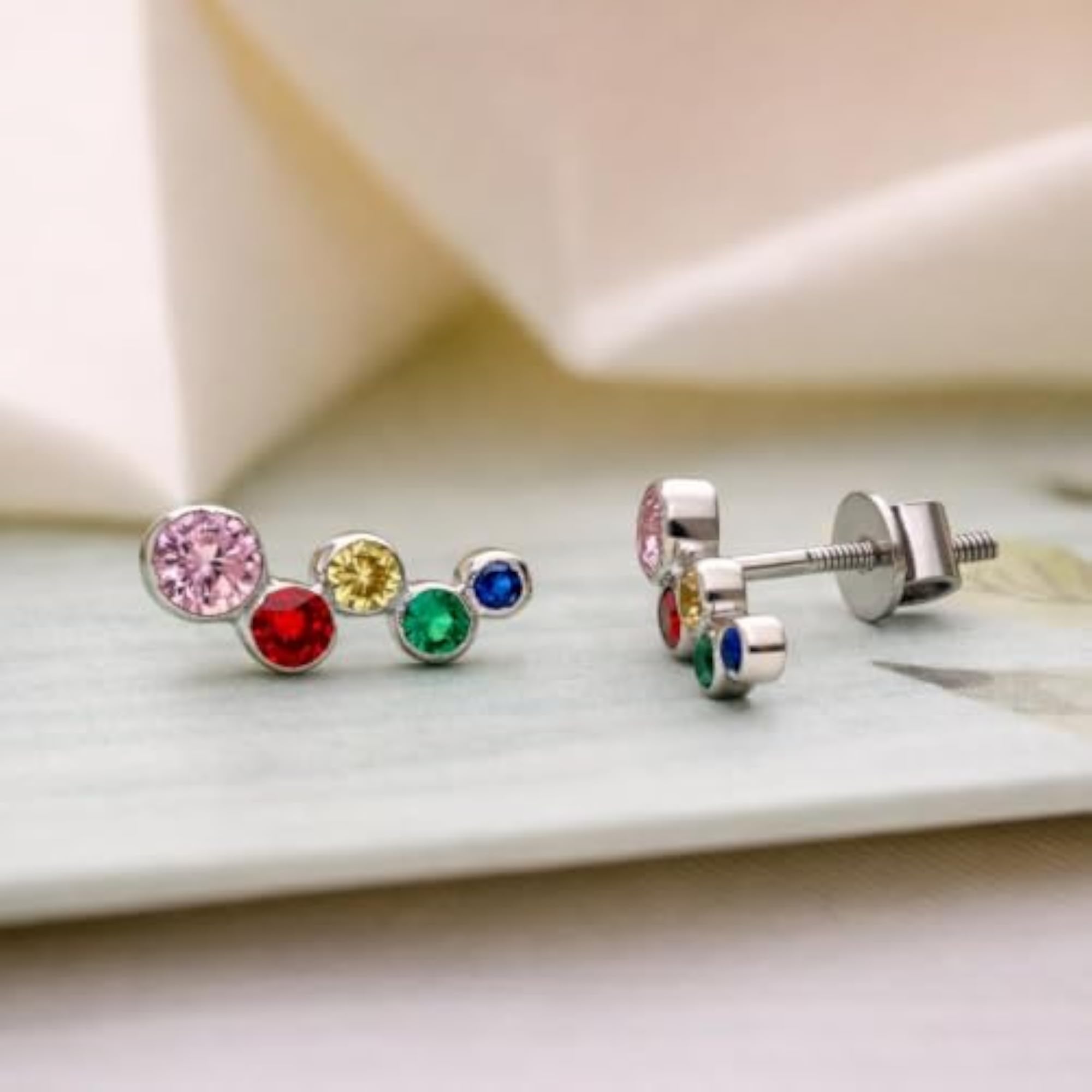 Women's 925 Sterling Silver Rainbow Ear Climber Earrings