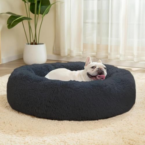 LUOJINYI Hundebett Flauschig, Hundekissen Rund Haustierbett Donut Katzenbett Waschbar mit rutschfestem Boden für große, mittelgroße & kleine Hunde, 70 cm, Marineblau