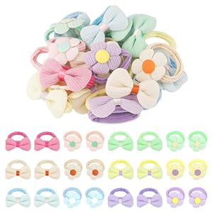 24Pcs Baby Hair Ties, Toddler Hair Ties for Girls Small Bow Hair Ties for Little Girl Colorful Soft Nylon Elastic-Baby Hair Bows Hair Accessories
