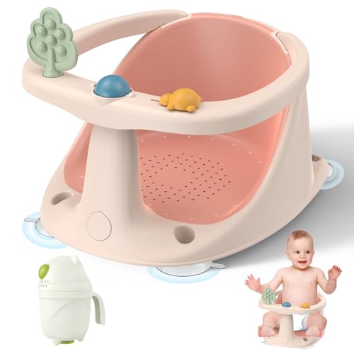 Image of Baby Bath Seat: Infant Bath Seats for Babies Sitting Up - Toddler Bath Seat for Babies 6 Months & Up Baby Bathtub Seat with Non-Slip Suction Cups Baby Bath Tub Chair for Shower, Pink