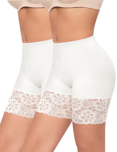 YARRCO Short Anti Frottement Cuisse Femme Dentelle sous Robe Legging Courts Cycliste Boxer Panty Culottes Taille Haute sans Couture Boy Shorts (#02 Blanc+Blanc,XXL)