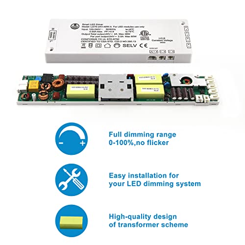 Image of VST 48W LED Power Supply, 100V-240V AC to 24V DC Constant Voltage Transformer with JST Ports, 24V Lighting Adapter for Under Cabinet & Strip Lights, ETL Listed, White