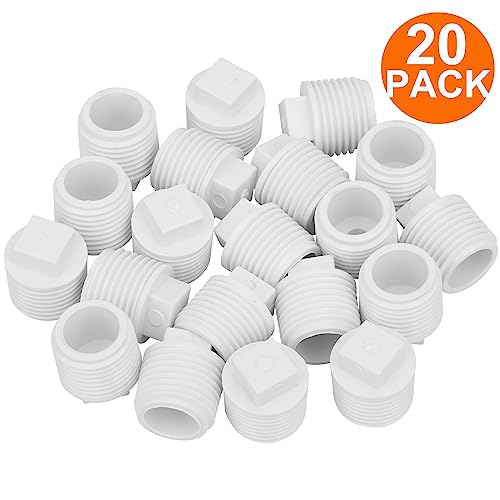 20Pack 1/2 Inch PVC Male Threaded Pipe End Cap SCH40 1/2\" PVC NPT Male Cleanout End Cap Plug Adaptor for Plumbing Water Line - Thumbnail 3