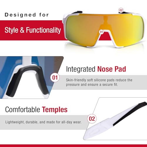 Polarized Sports Sunglasses with Interchangeable Lenses & UV Protection - Perfect for Cycling, Running3