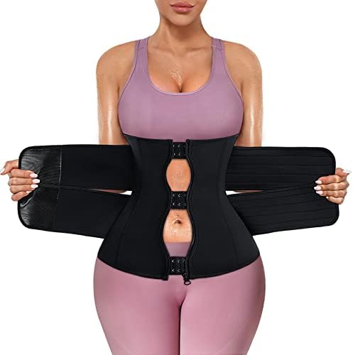 TrainingGirl Women Waist Trainer Cincher Corset Sauna Workout Trimmer Belt Tummy Control Sweat Belly Band Slimmer Body Shaper (Black, X-Large)
