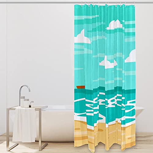 Rideau de douche imperméable et lavable anti-éclaboussures motif plage - 3