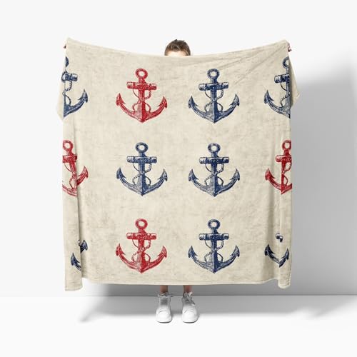 Kuscheldecken XXL 180x200 cm Weich Flauschig Meer Anker Druck Flanell Fleecedecke, Hell Kuscheldecke Warm TV Sofadecke Tagesdecke Kinderdecken, Wohndecke Für Bett