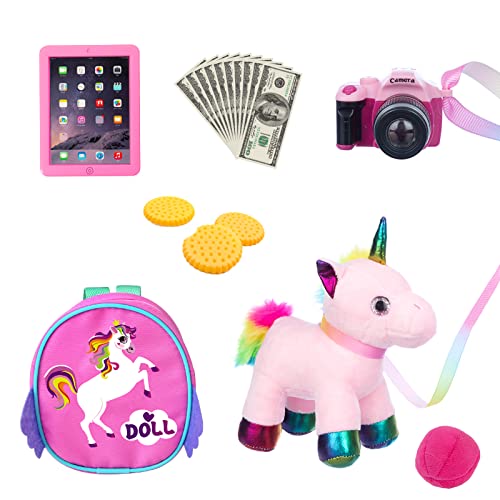 Dontno 18 Inch Doll Clothes And Accessories Fit American Doll 19 Pcs Pet Play Set With Backpack Unicorn Doll Camera Phone Cash & More!… #TOP4